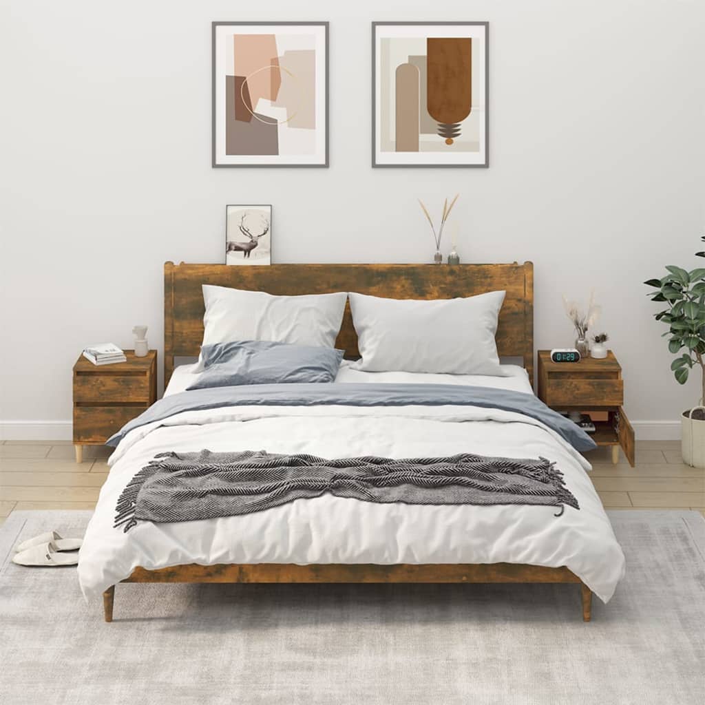 Bedside Table - RALEIGH Ray 2 Piece Nightstand Smoked Oak 40cm