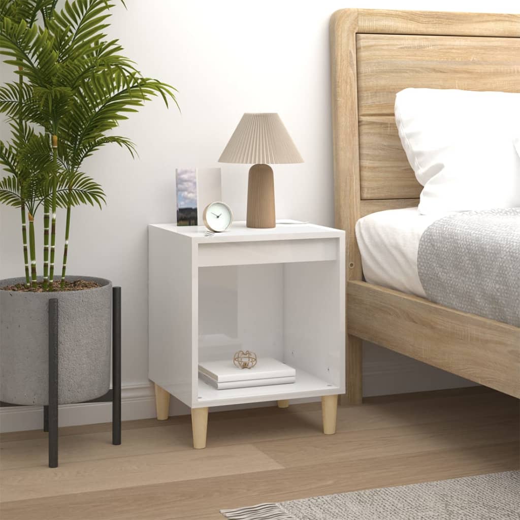 Bedside Table - PHOENIX Ray Nightstand High Gloss White 40cm