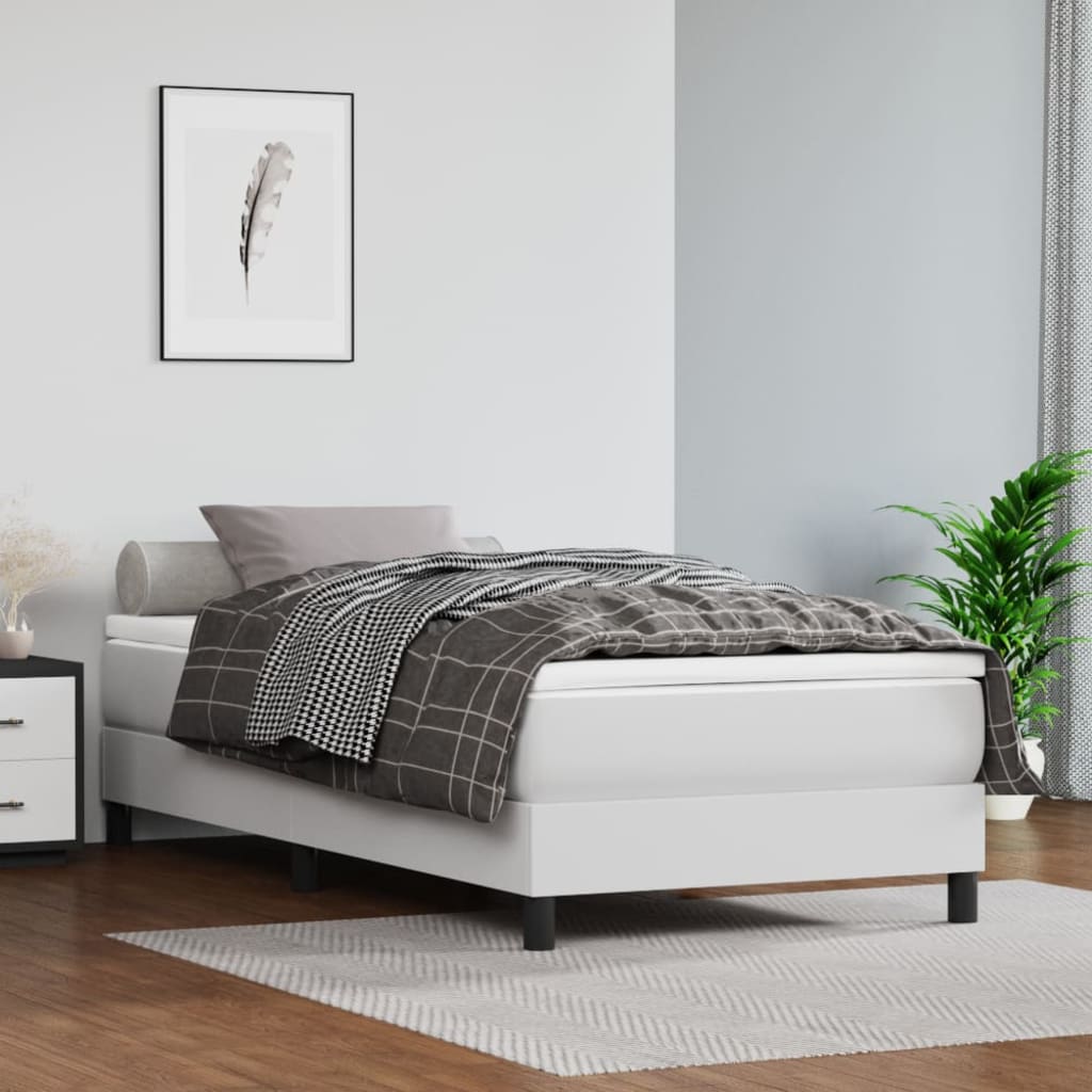 Box Spring Bed Frame White 90x190cm 3FT Single Faux Leather