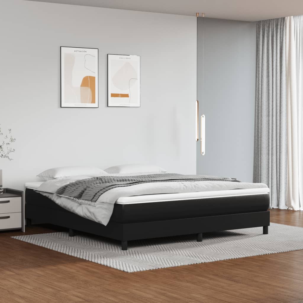 Box Spring Bed Frame Black 180x200cm 6FT Super King Faux Leather