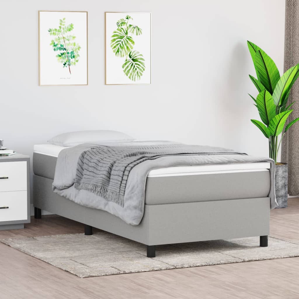 Box Spring Bed Frame Light Grey 90x190cm 3FT Single Fabric