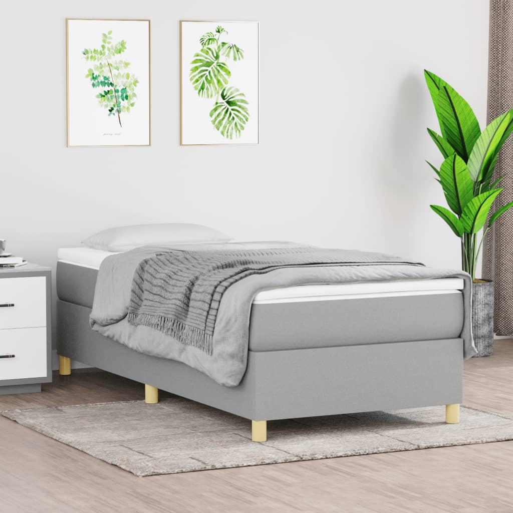 Box Spring Bed Frame Light Grey 90x190cm 3FT Single Fabric