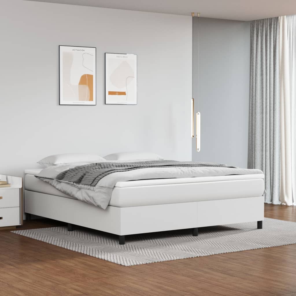 Box Spring Bed Frame White 180x200cm 6FT Super King Faux Leather