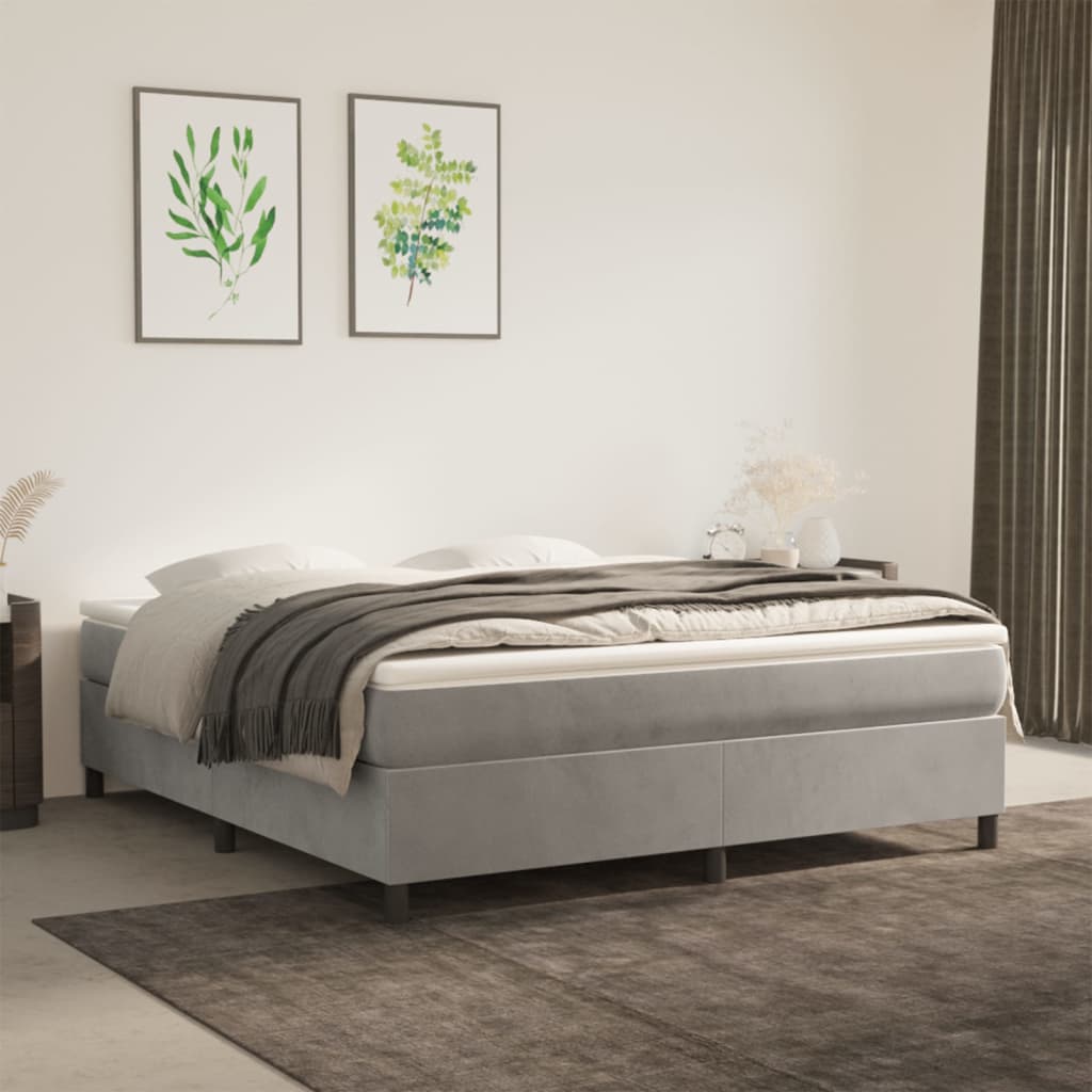 Box Spring Bed Frame Light Grey 180x200cm 6FT Super King Velvet