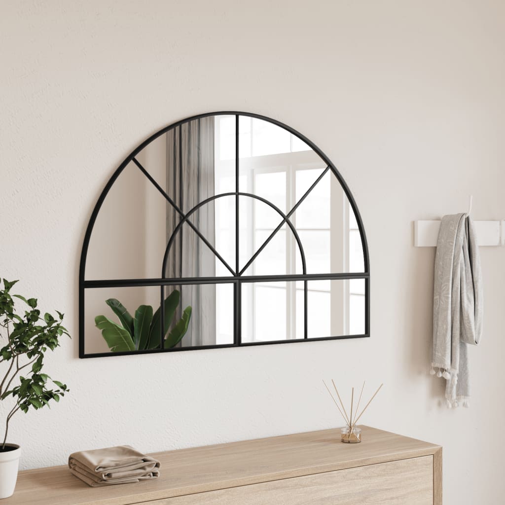 Wall Mirror Black 100x70cm Arch Iron