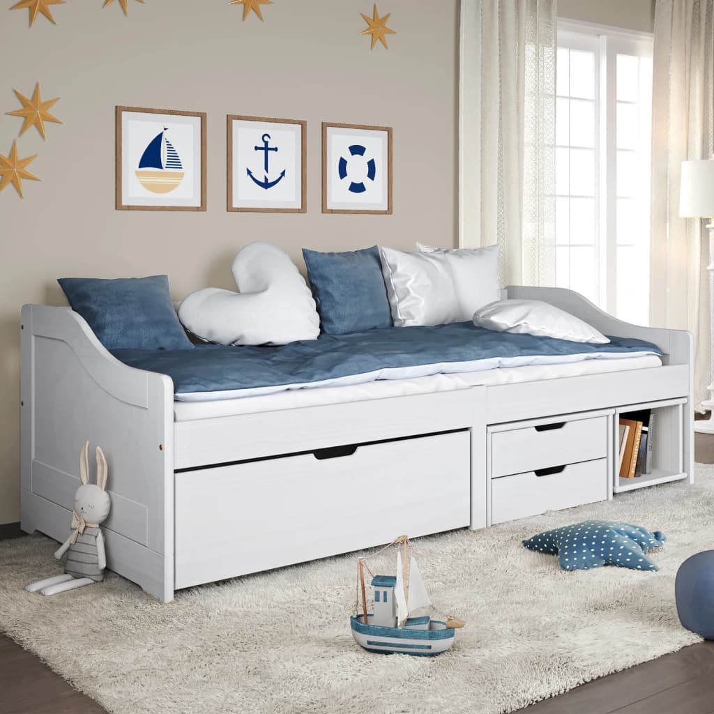 Day Bed with 3 Drawers IRUN White 90x200 cm Solid Wood Pine
