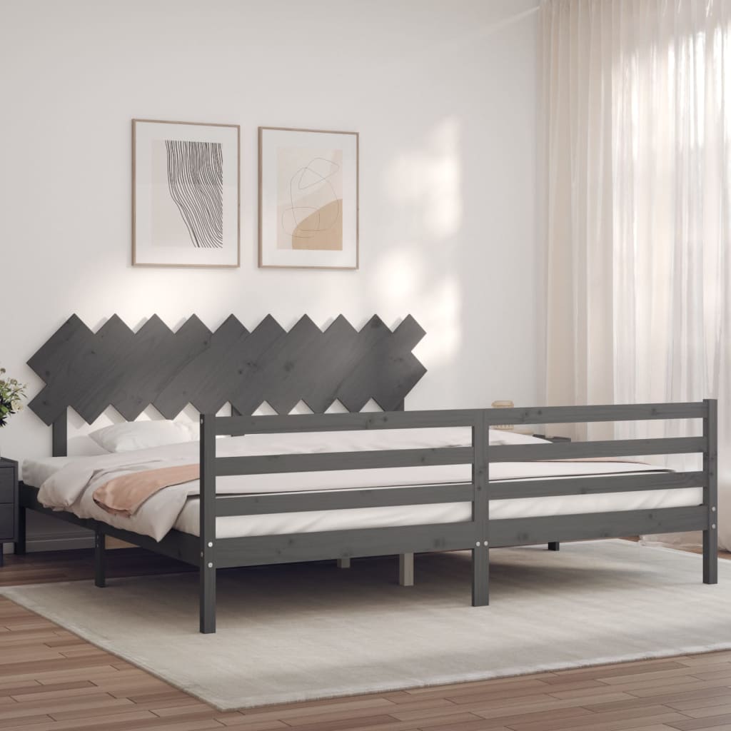 Bed Frame with Headboard Grey 200x200 cm Solid Wood