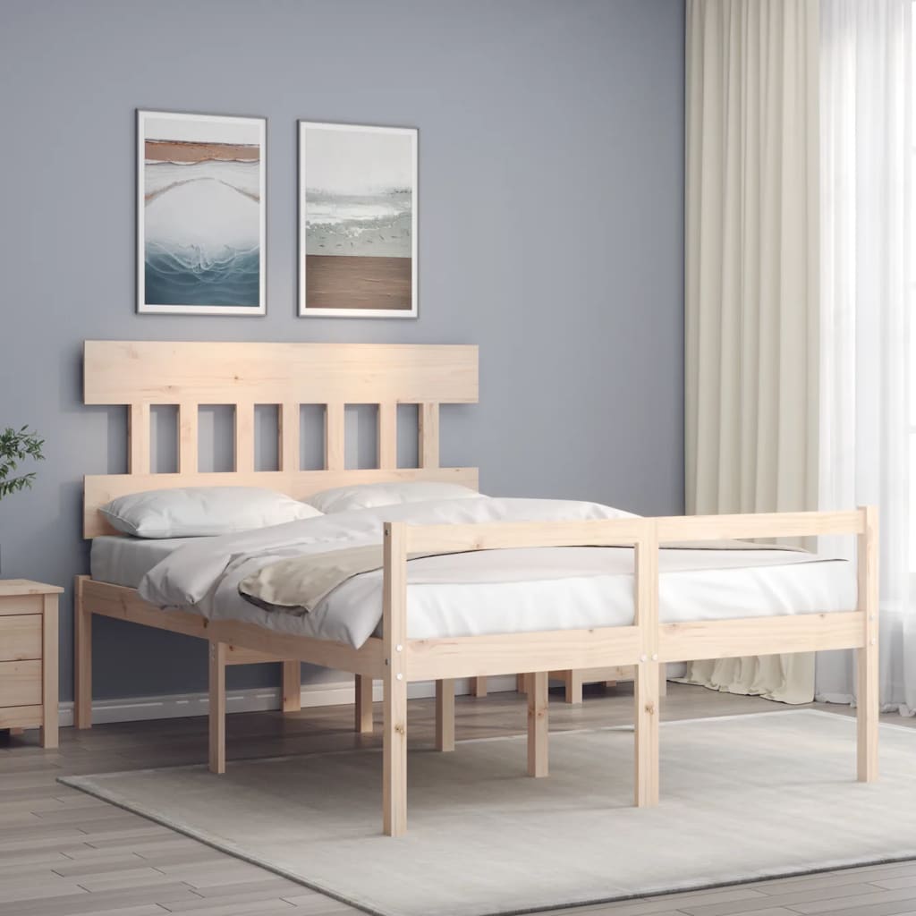 Bed Frame with Headboard Small Double Solid Wood