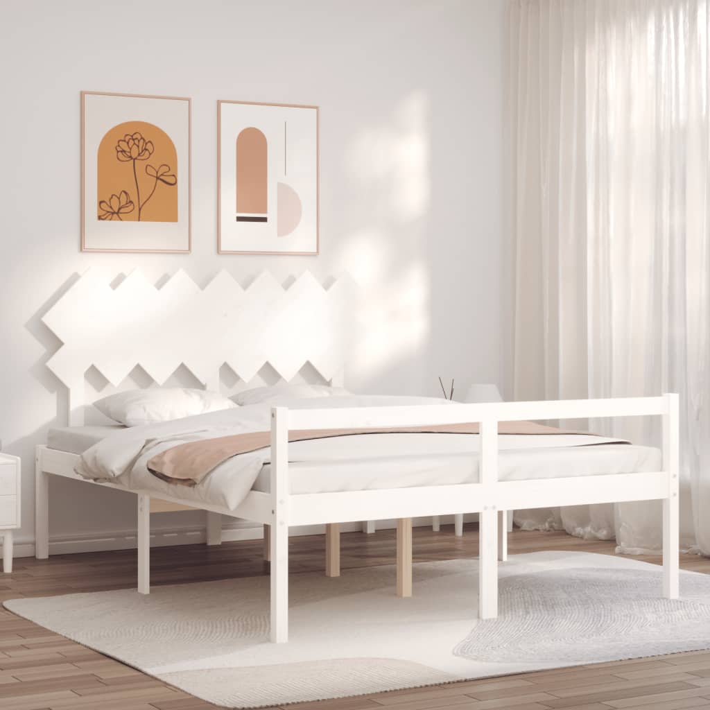 Bed Frame with Headboard White 140x200 cm Solid Wood
