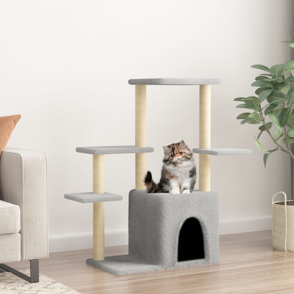 Cat Tree with Sisal Scratching Posts Light Grey 97.5 cm