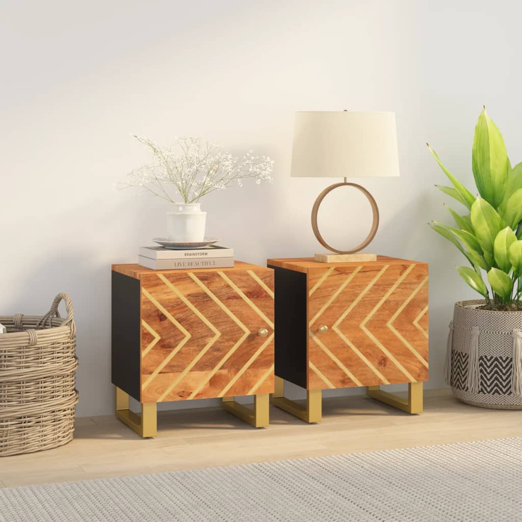 Bedside Table - ElEANOR 2 Piece Nightstand Brown and Black 40cm