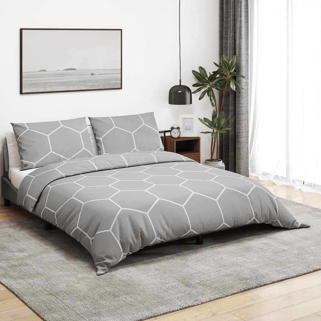 Duvet Cover Set Grey 220x240 cm Cotton
