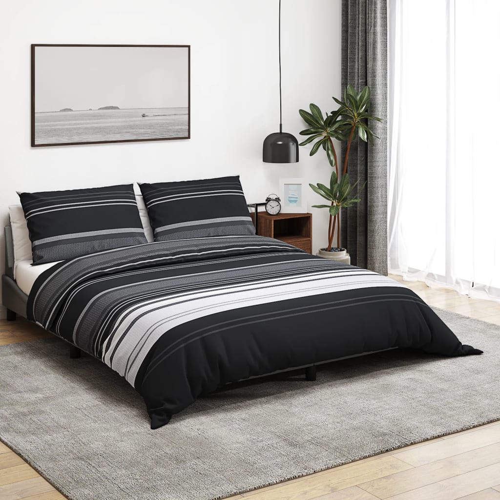 Duvet Cover Set Black and White 200x220 cm Cotton