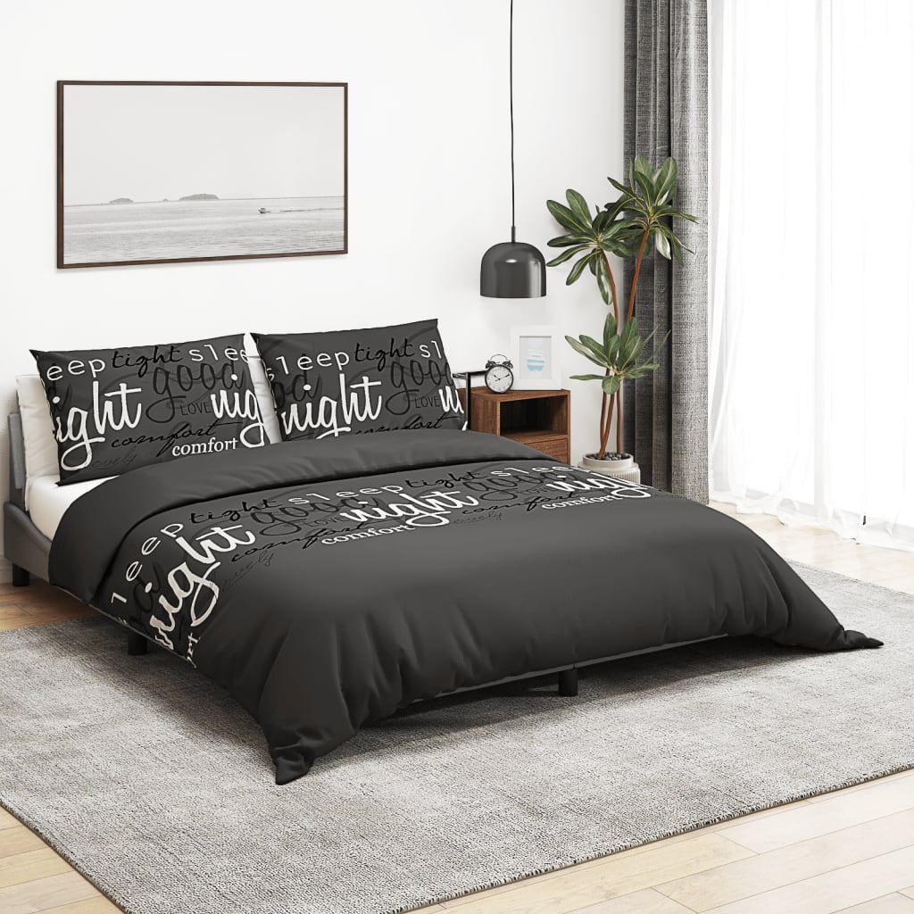 Duvet Cover Set Black 240x220 cm Cotton
