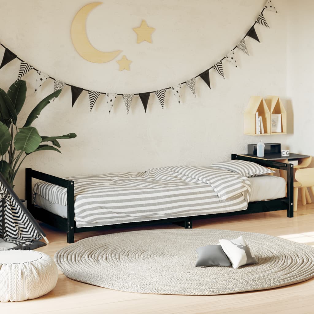 Kids Bed Frame Black 90x200cm Solid Wood Pine