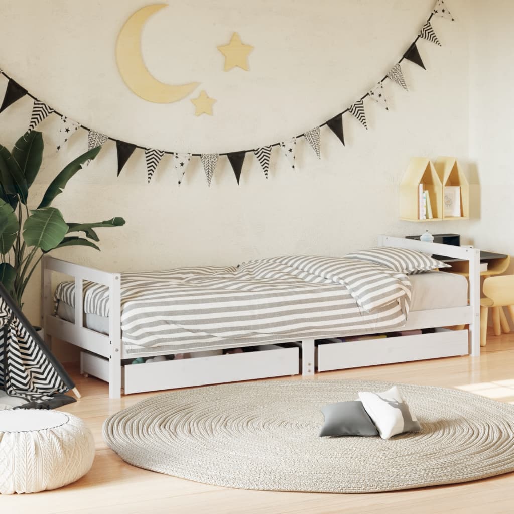 Kids Bed Frame with Drawers White 80x200cm Solid Wood Pine