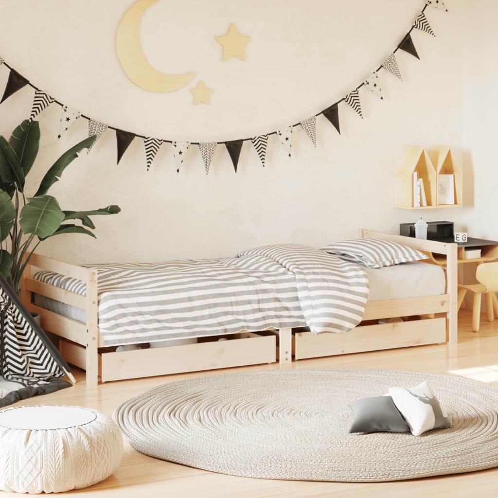 Kids Bed Frame with Drawers 80x200cm Solid Wood Pine