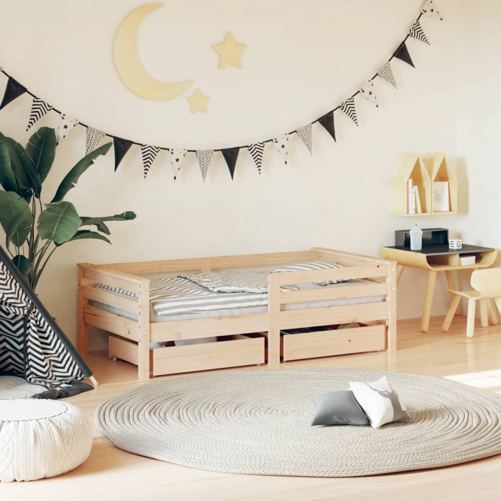 Kids Bed Frame with Drawers 70x140cm Solid Wood Pine