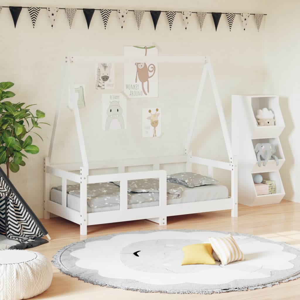 Kids Bed Frame White 70x140cm Solid Wood Pine
