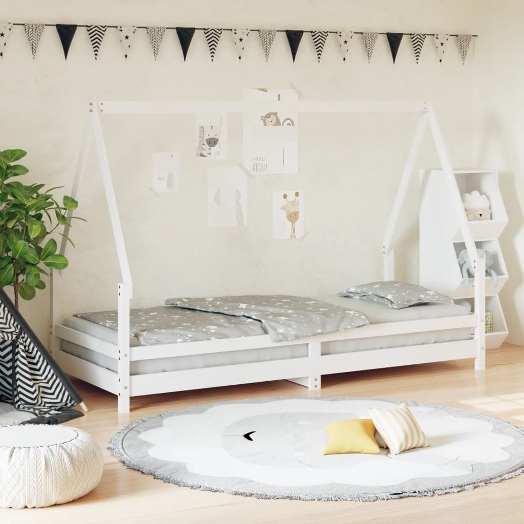 Kids Bed Frame White 90x200cm Solid Wood Pine