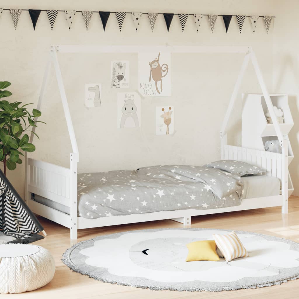 Kids Bed Frame White 90x200cm Solid Wood Pine