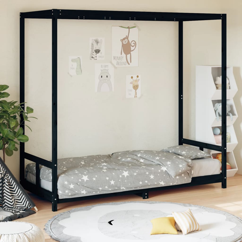 Kids Bed Frame Black 80x200cm Solid Wood Pine