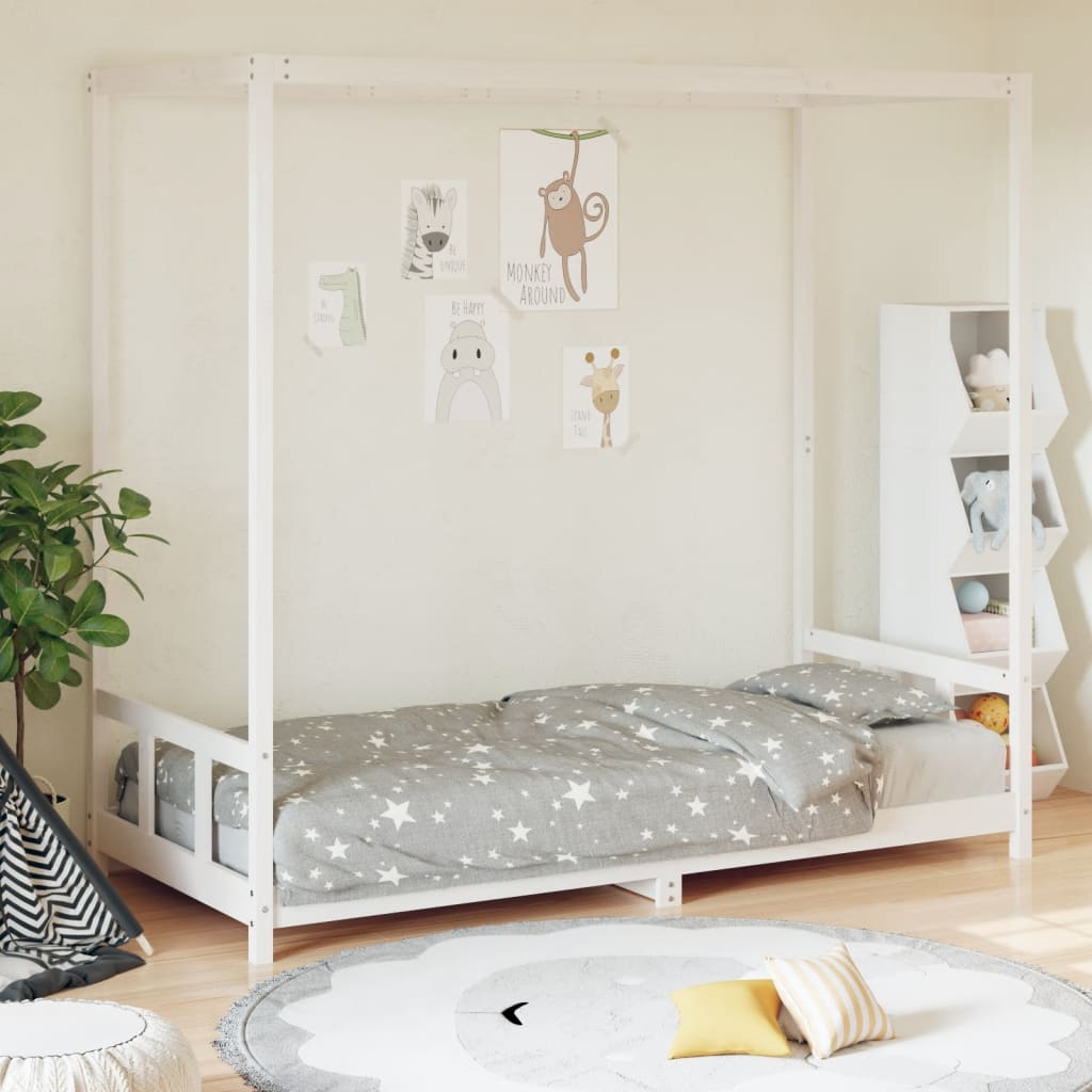 Kids Bed Frame White 90x200cm Solid Wood Pine