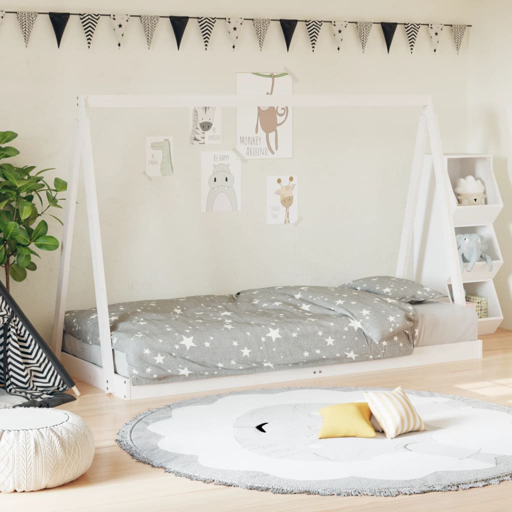 Kids Bed Frame White 90x200cm Solid Wood Pine