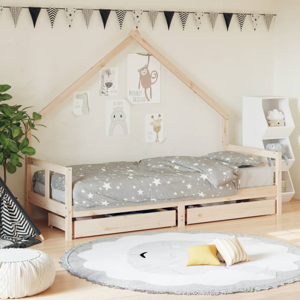 Kids Bed Frame with Drawers 80x200cm Solid Wood Pine
