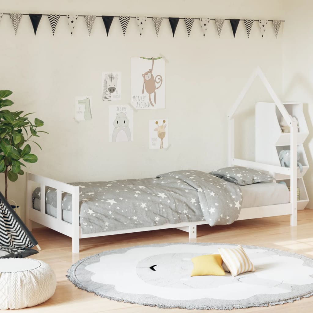 Kids Bed Frame White 90x200cm Solid Wood Pine