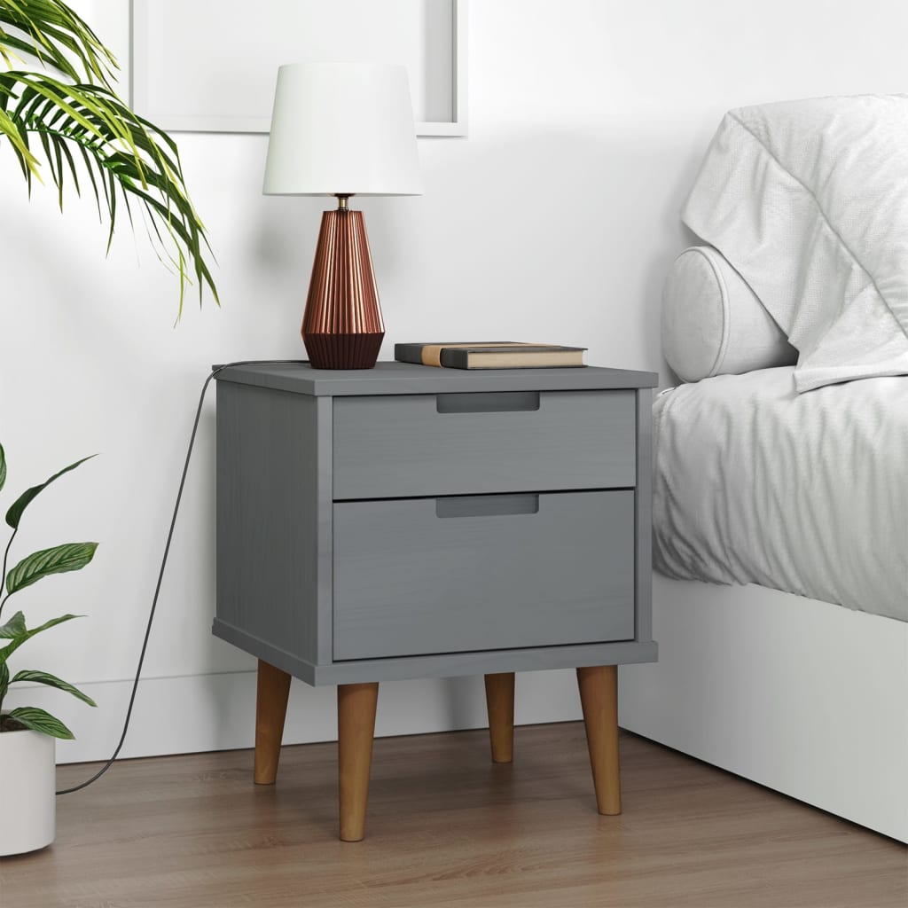 Bedside Table - RIVERS Nightstand Grey 40cm