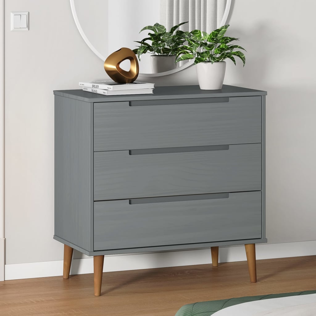 LAKELAND Grey Chest of Drawers - Medium-sized, 3 Drawers