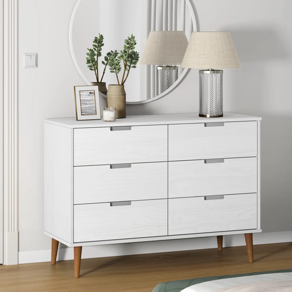 MALAGA White Chest of Drawers - Large-sized, 6 Drawers, Double