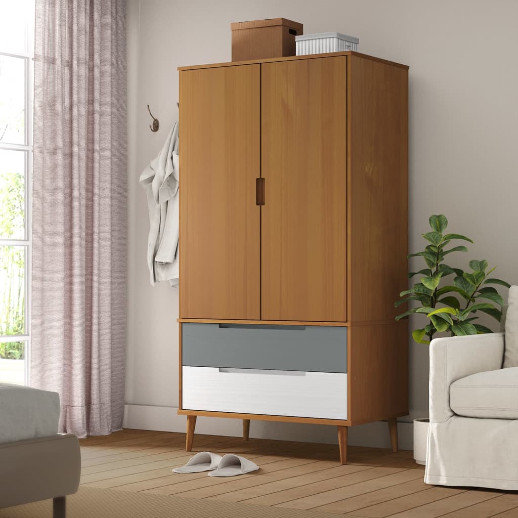 MORSON 2 Door Wardrobe with 2 Drawers Brown - 90cm