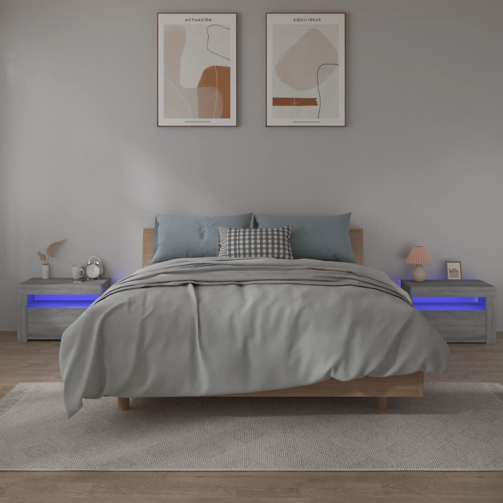 Bedside Table - ATHENS 2 Piece Nightstand Grey Sonoma 60cm
