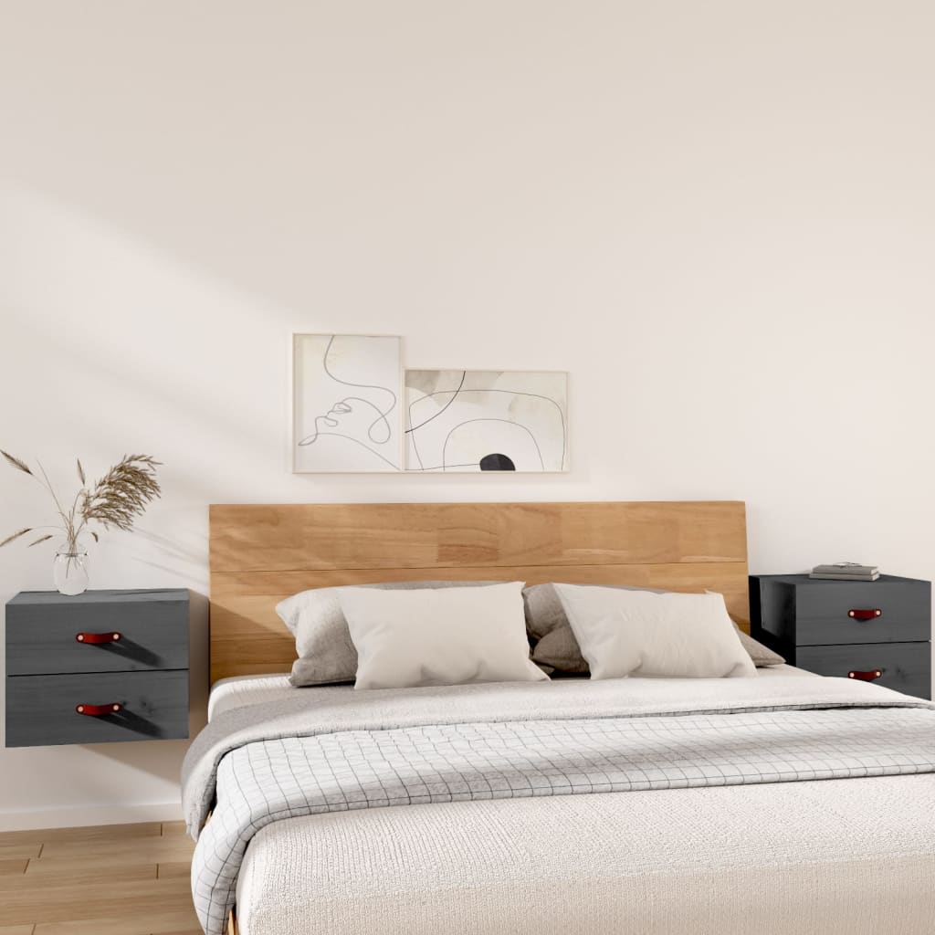 Bedside Table - BRADFORD 2 Piece Nightstand Grey 50cm