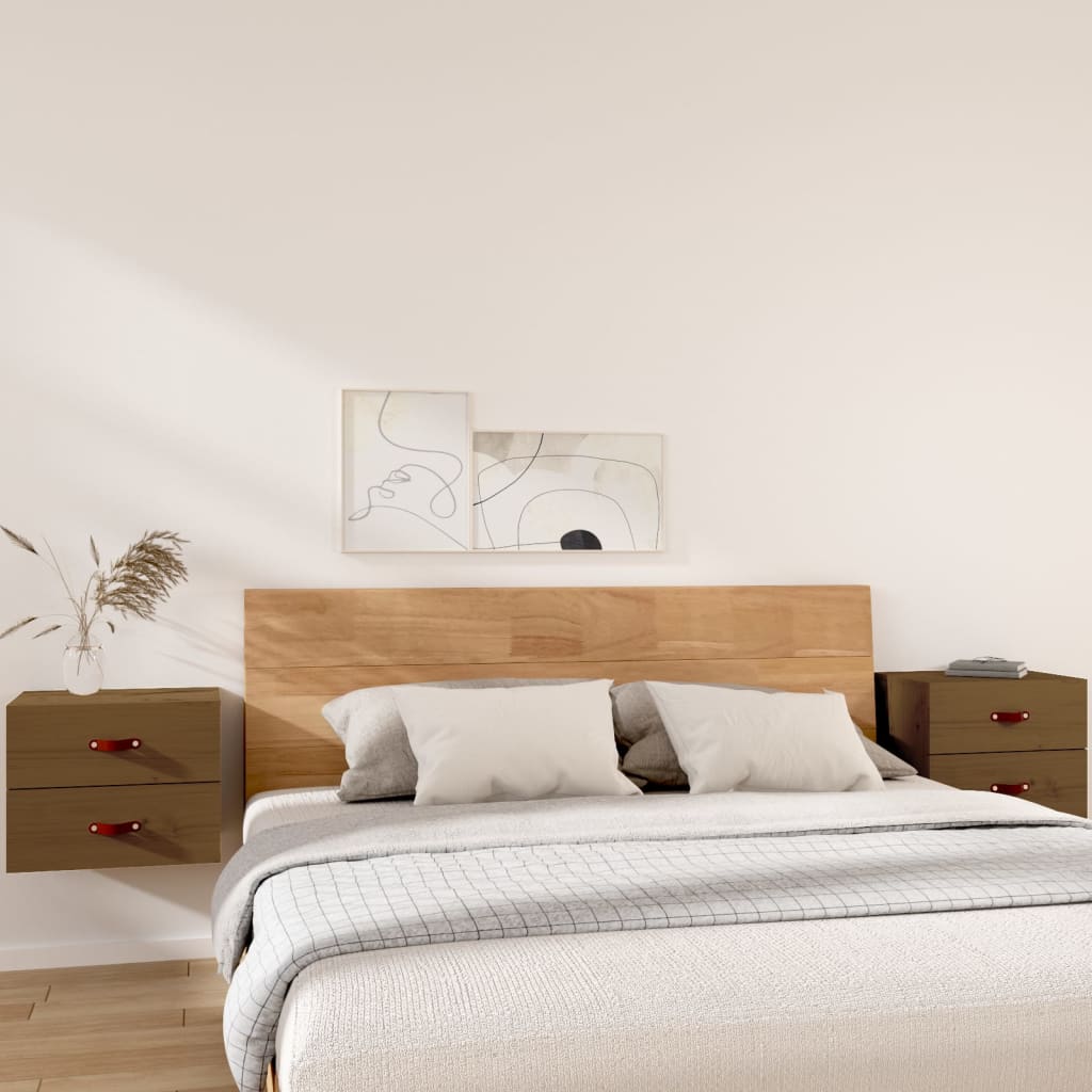 Bedside Table - BRADFORD 2 Piece Nightstand Honey Brown 50cm