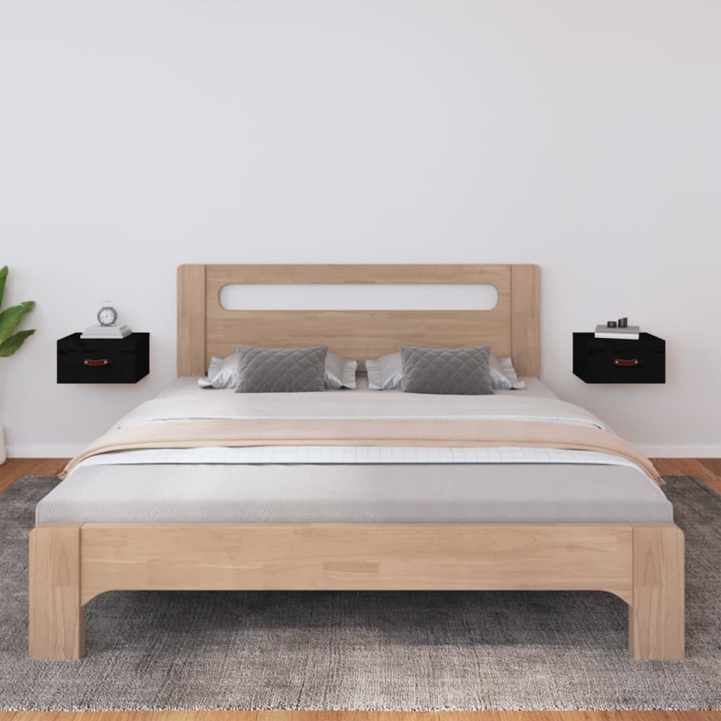 Bedside Table - HARDY 2 Piece Nightstand Black 40cm
