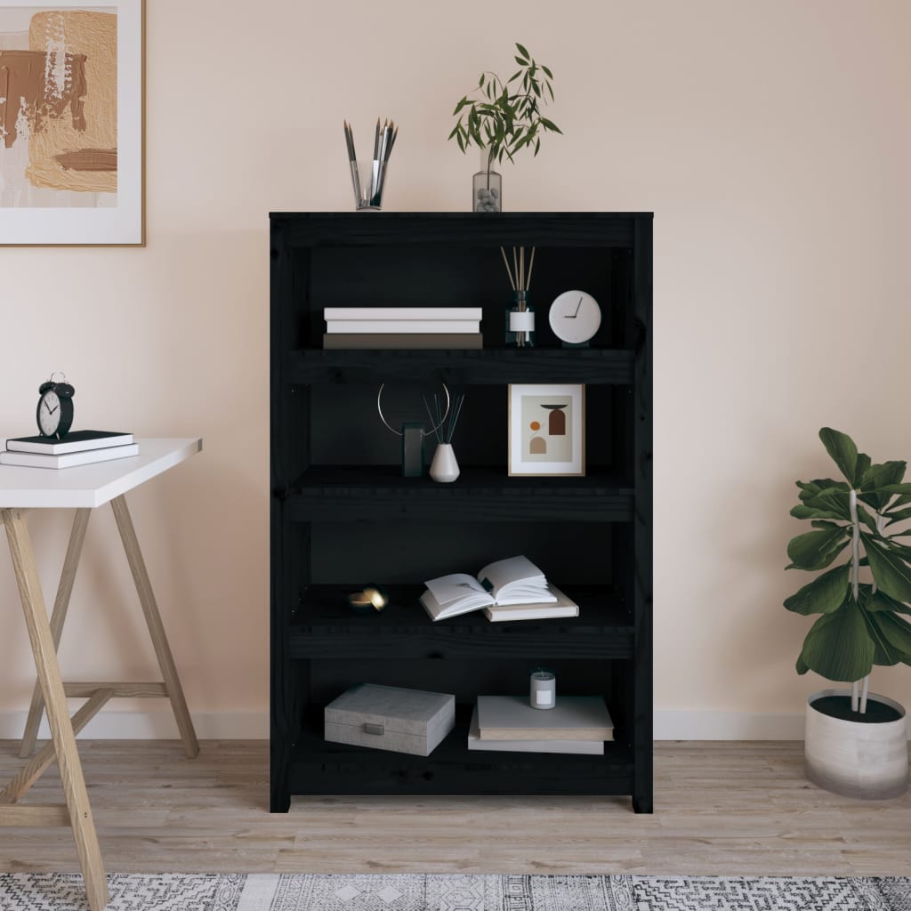 Book Cabinet Black 80x35x126 cm Solid Wood Pine
