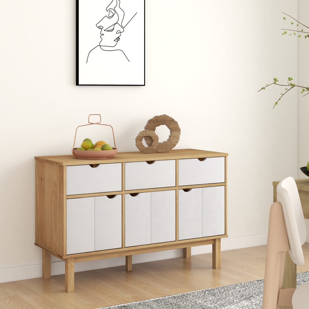 Sideboard OTTA Brown and White 114x43x73.5 cm Solid Wood Pine