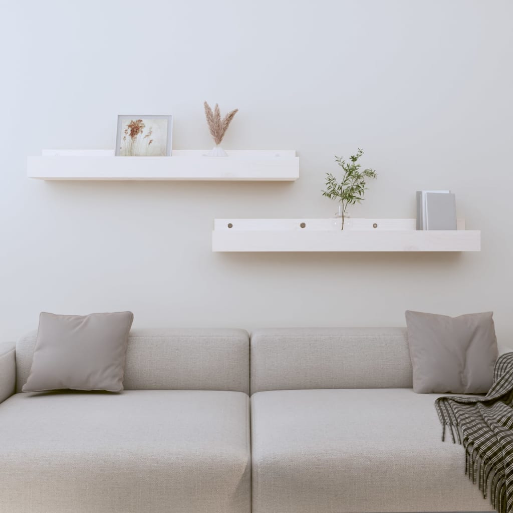 Wall Shelves 2 Pieces White 80x12x9 cm Solid Wood Pine