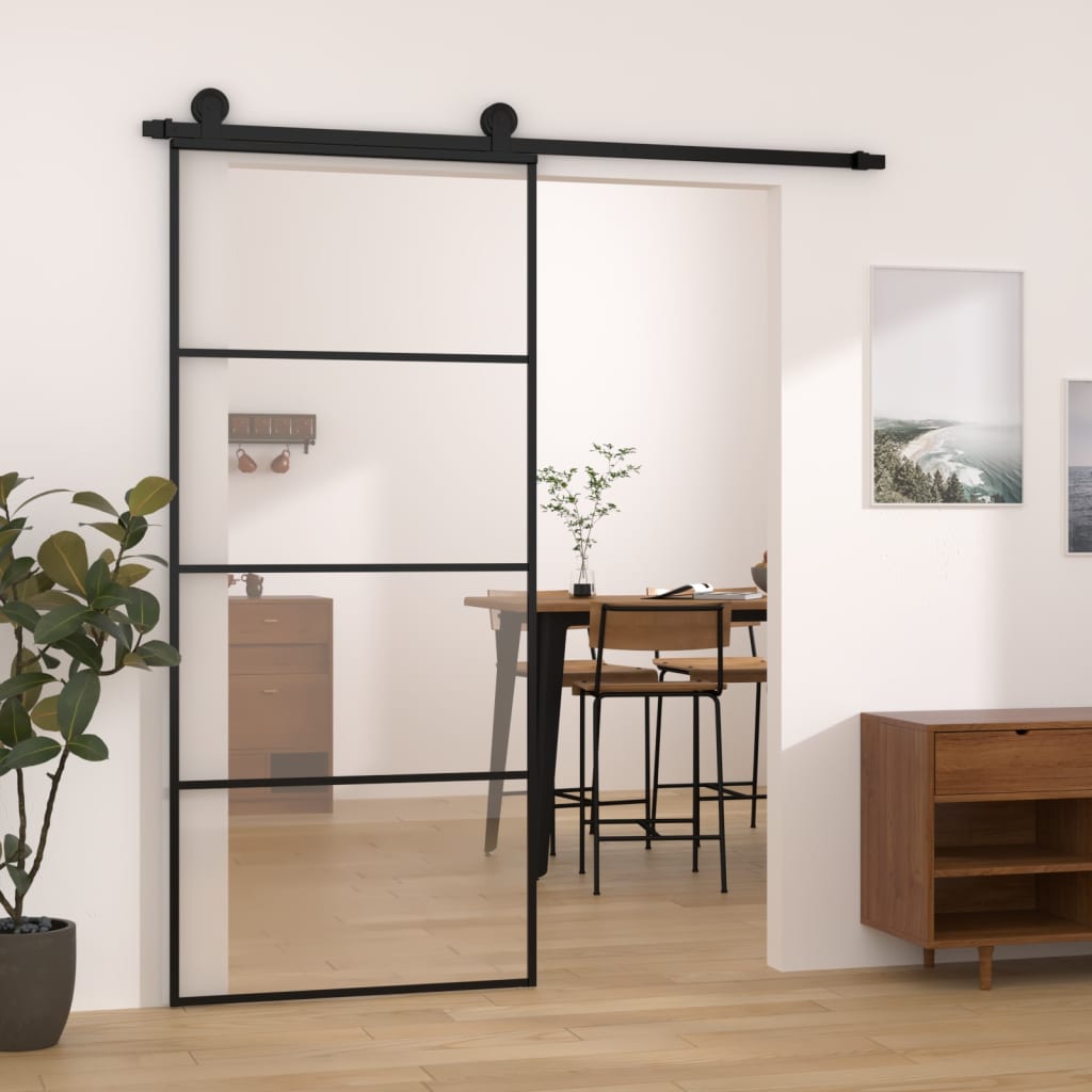 Sliding Door with Hardware Set 90x205cm ESG Glass and Aluminium