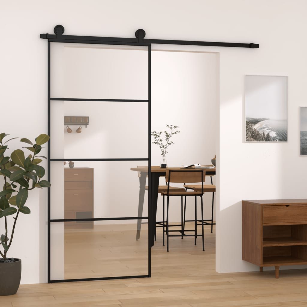 Sliding Door with Hardware Set 90x205cm ESG Glass and Aluminium