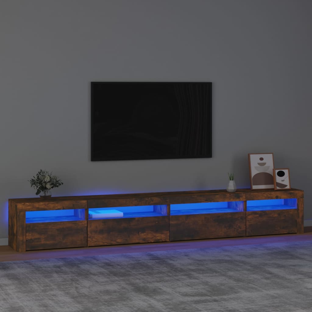 TV Cabinet with LED Lights Smoked Oak 270x35x40cm