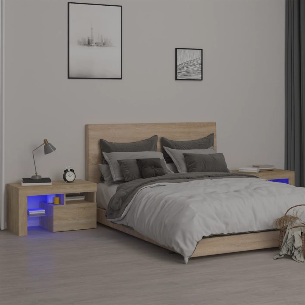 Bedside Cabinets with LED Lights - Sonoma Oak 2 pcs
