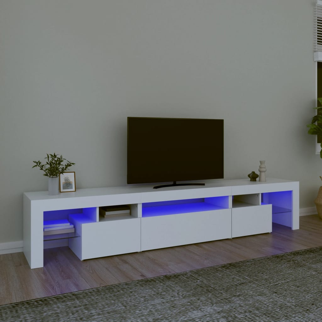 TV Cabinet with LED Lights White 215x36.5x40cm