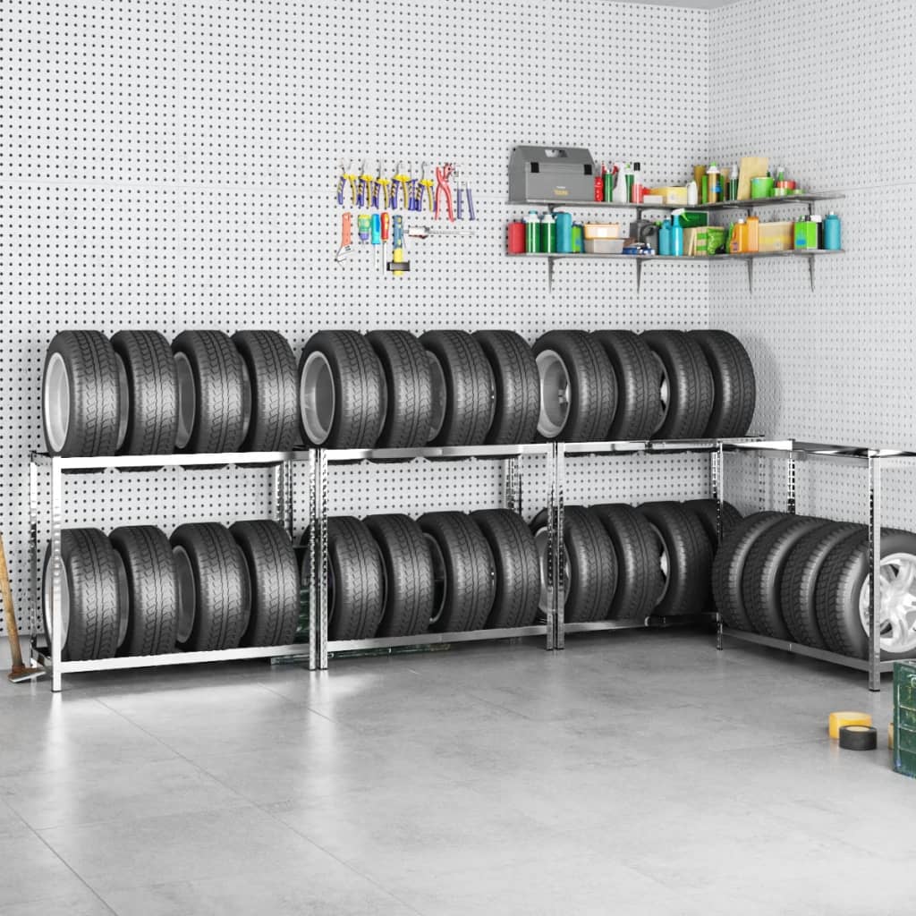 2-Layer Tire Rack 4 Pcs Silver 110x40x110cm Steel