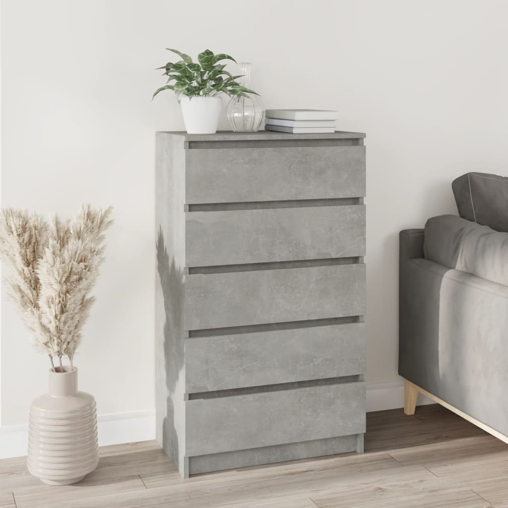 LEEDS Grey Chest of Drawers - Medium-sized, 5 Drawers