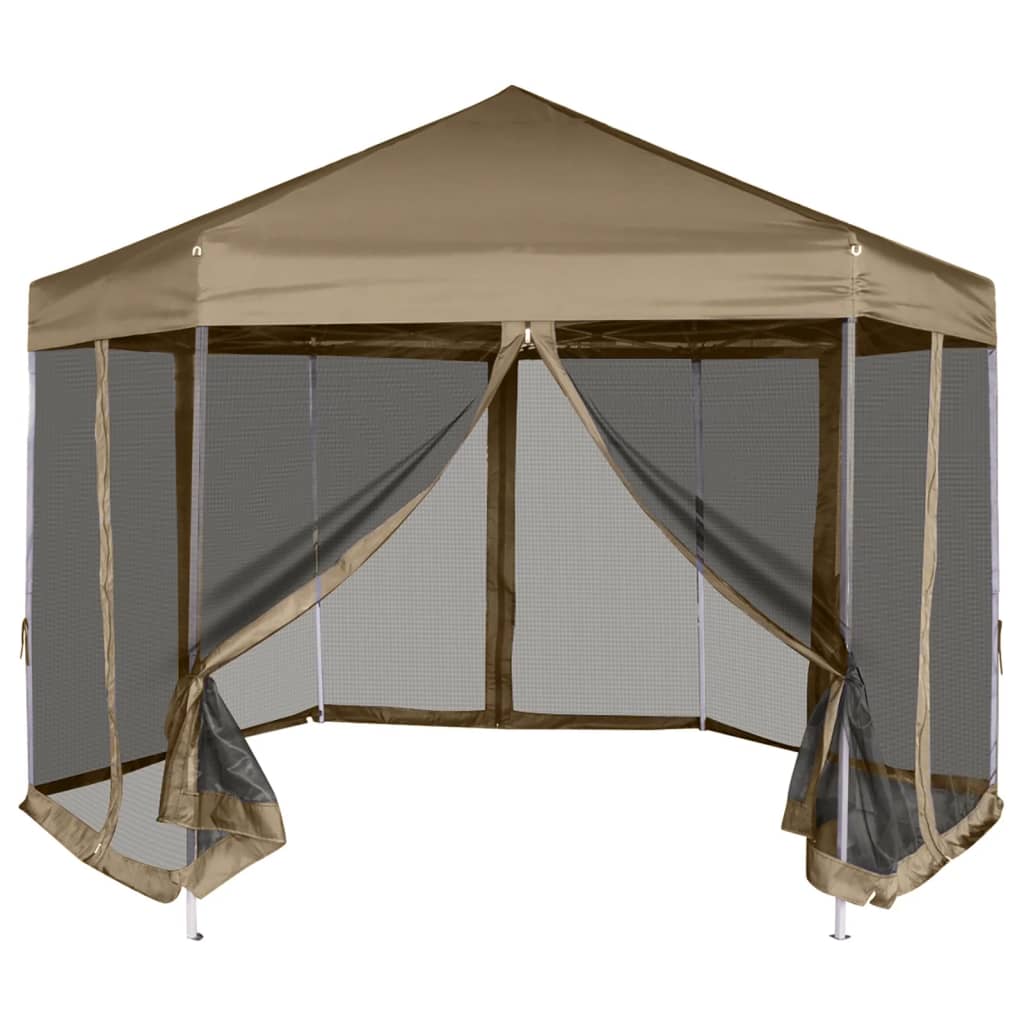 Hexagonal Pop-Up Marquee with Sidewalls 3.6x3.1 m Taupe 220g/m2