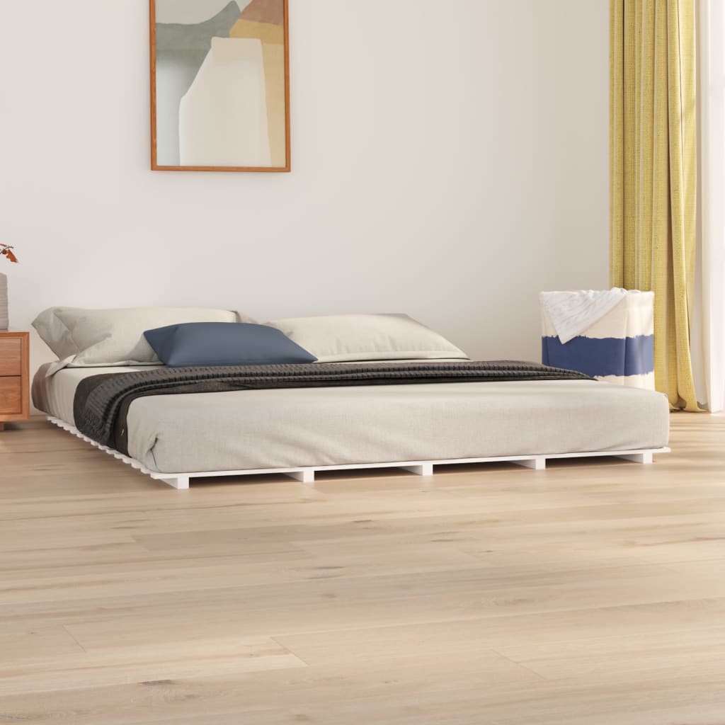 Bed Frame White 200x200 cm Solid Wood Pine